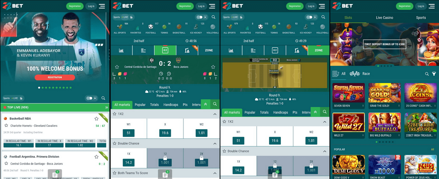 Stave 22bet prek mobilnega telefona